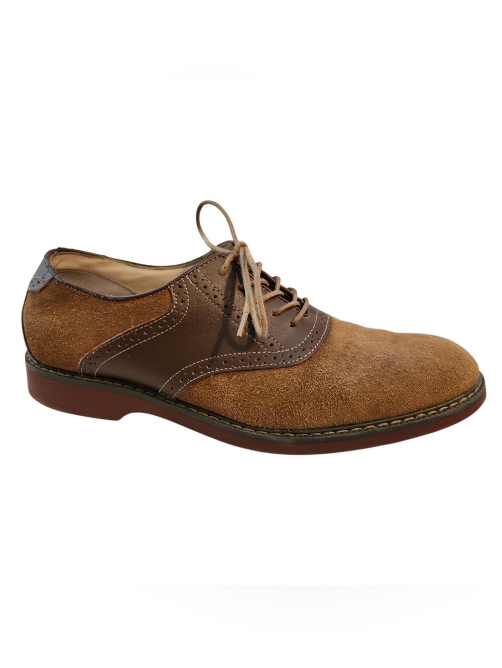 G.H. Bass & Co. Men 11D Two-Tone Brown Leather Suede Derby Oxford Lace-Up Shoes